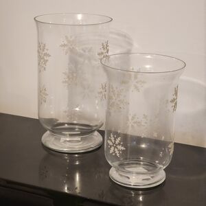 Set of Two Snowflake Glass Vases